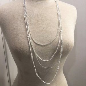 White/Clear Beaded Multi-Strand Long Necklace